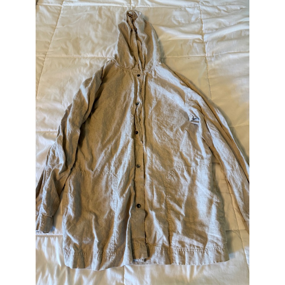 Lord & Taylor Womens 100% Linen Hooded Jacket Beige Button Front Size 6